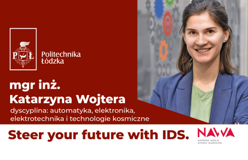 grafika poglądowa cyklu Steer your future with IDS ze zdjęciem mgr inż. Katarzyny Wojtery