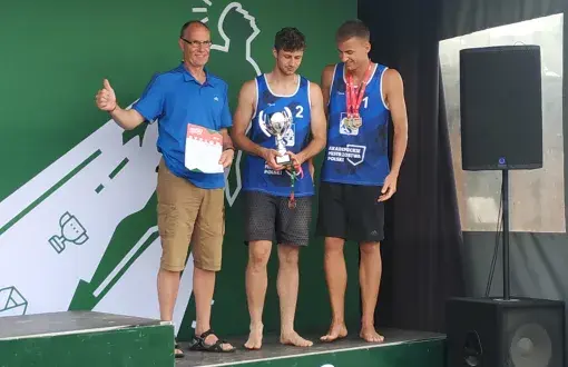 Maciej Kaszewiak, MIłosz Kruk and their coach  mgr Piotr Piotrowski 