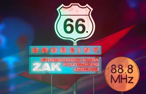 Grafika promująca 66. urodziny Studenckiego Radia ŻAK Politechniki Łódzkiej